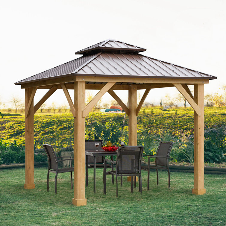 Outsunny 10' X 10' Hardtop Gazebo Canopy Patio Shelter Outdoor With Solid Wood Frame, Steel